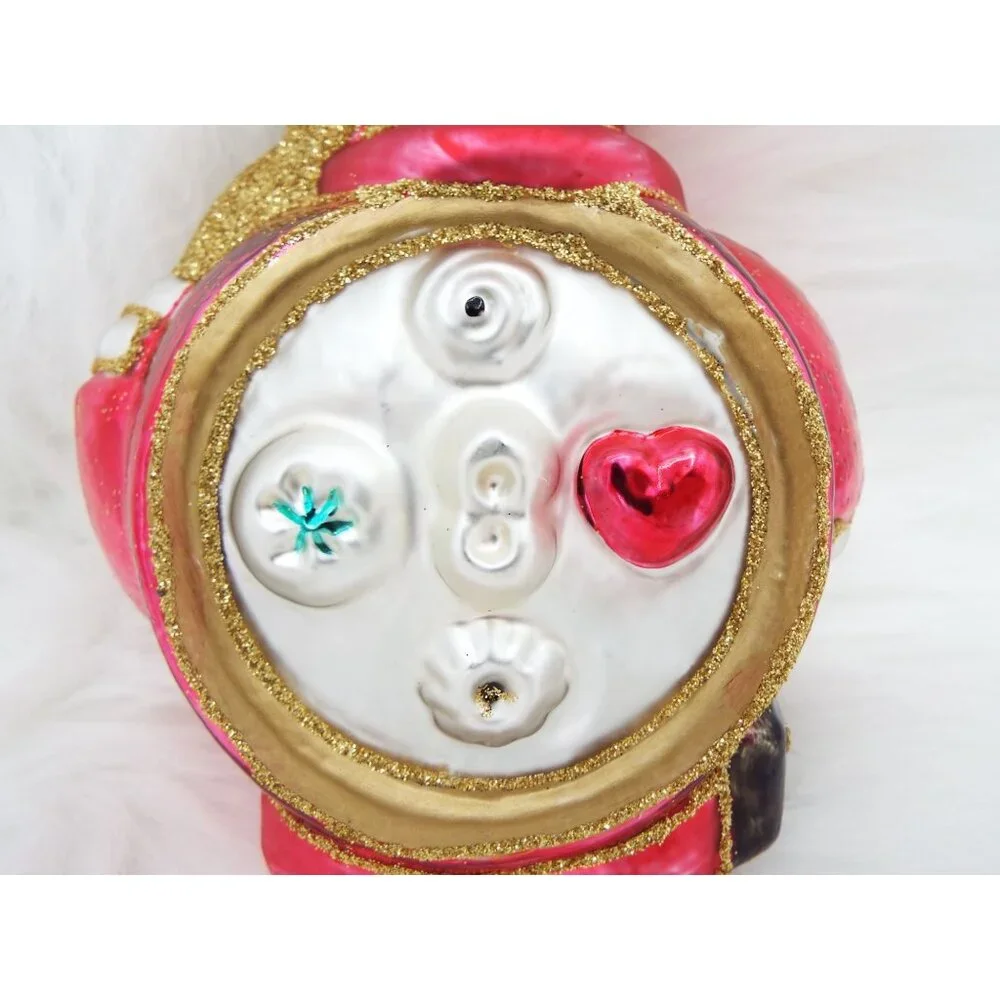Vintage Glass Anthropomorphic Clock Ornament Made in Poland